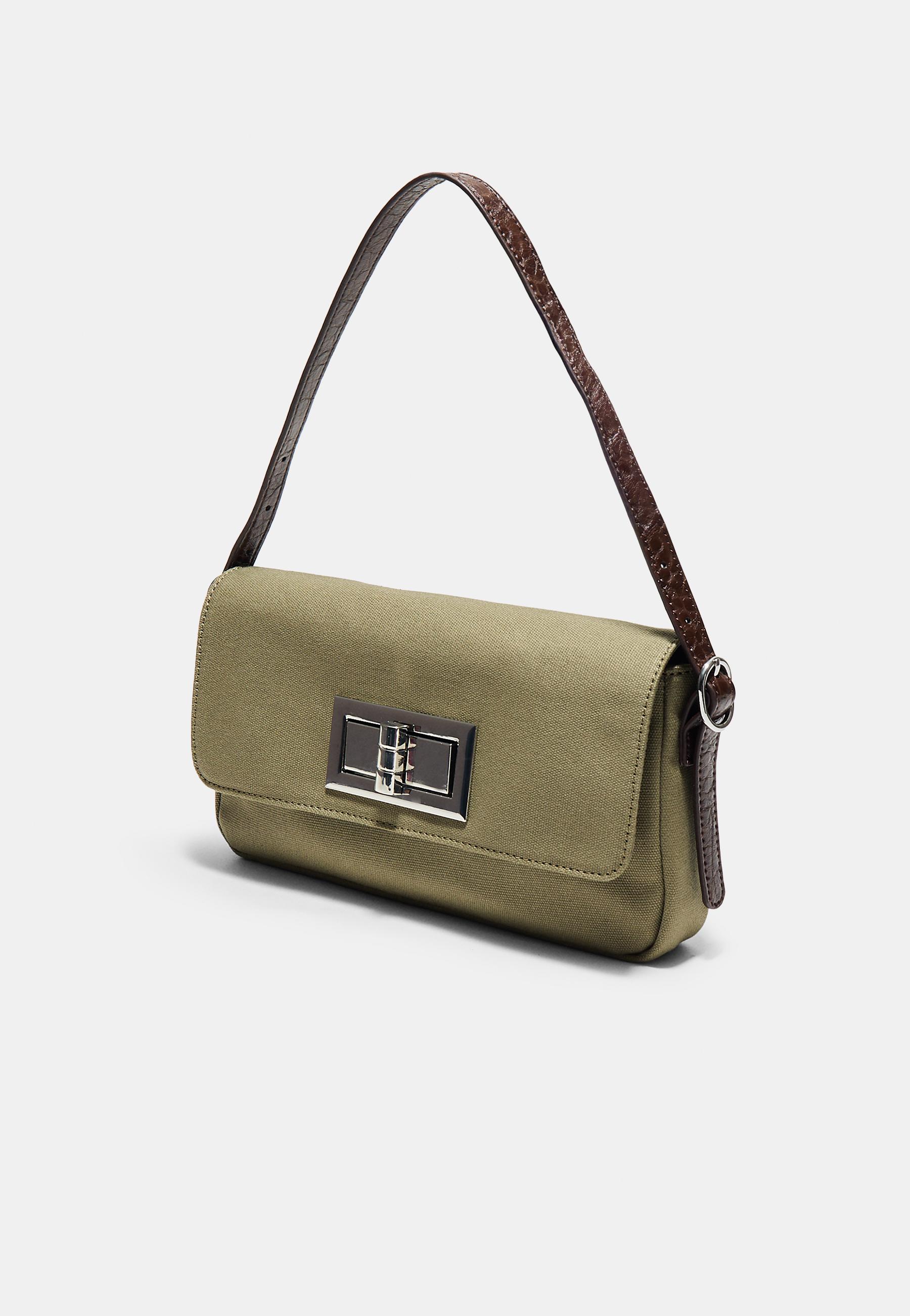 Compact shoulder bag with metal clasp — Khaki