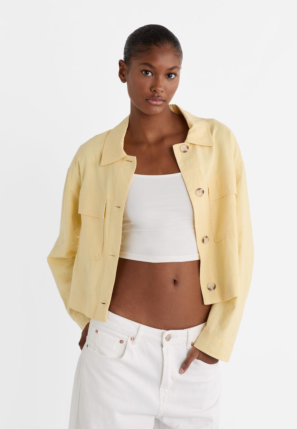 Blouson court avec lin et doublure à rayures