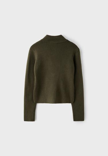 Button-up knit cardigan — Khaki 8