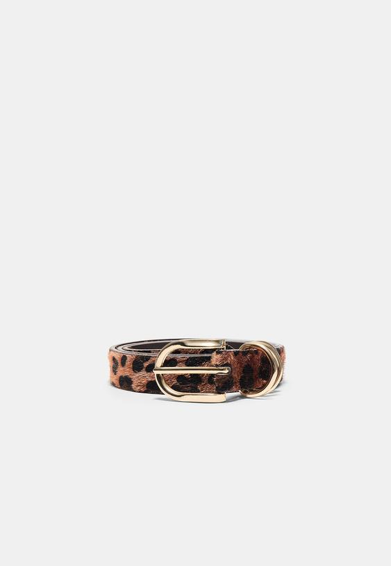 Stradivarius Leopard Print Belt Brown 30