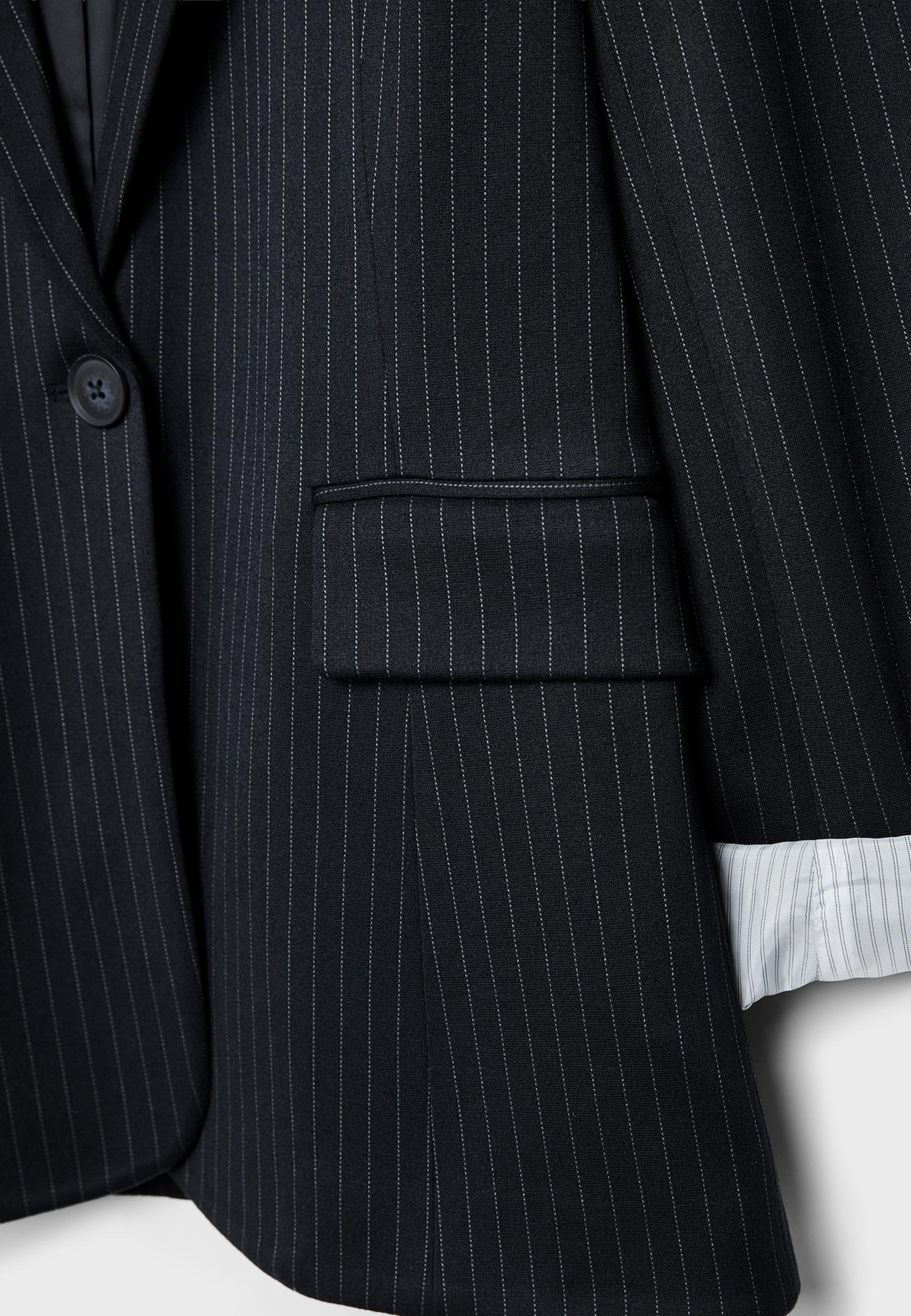 Basic striped knit blazer — Navy blue