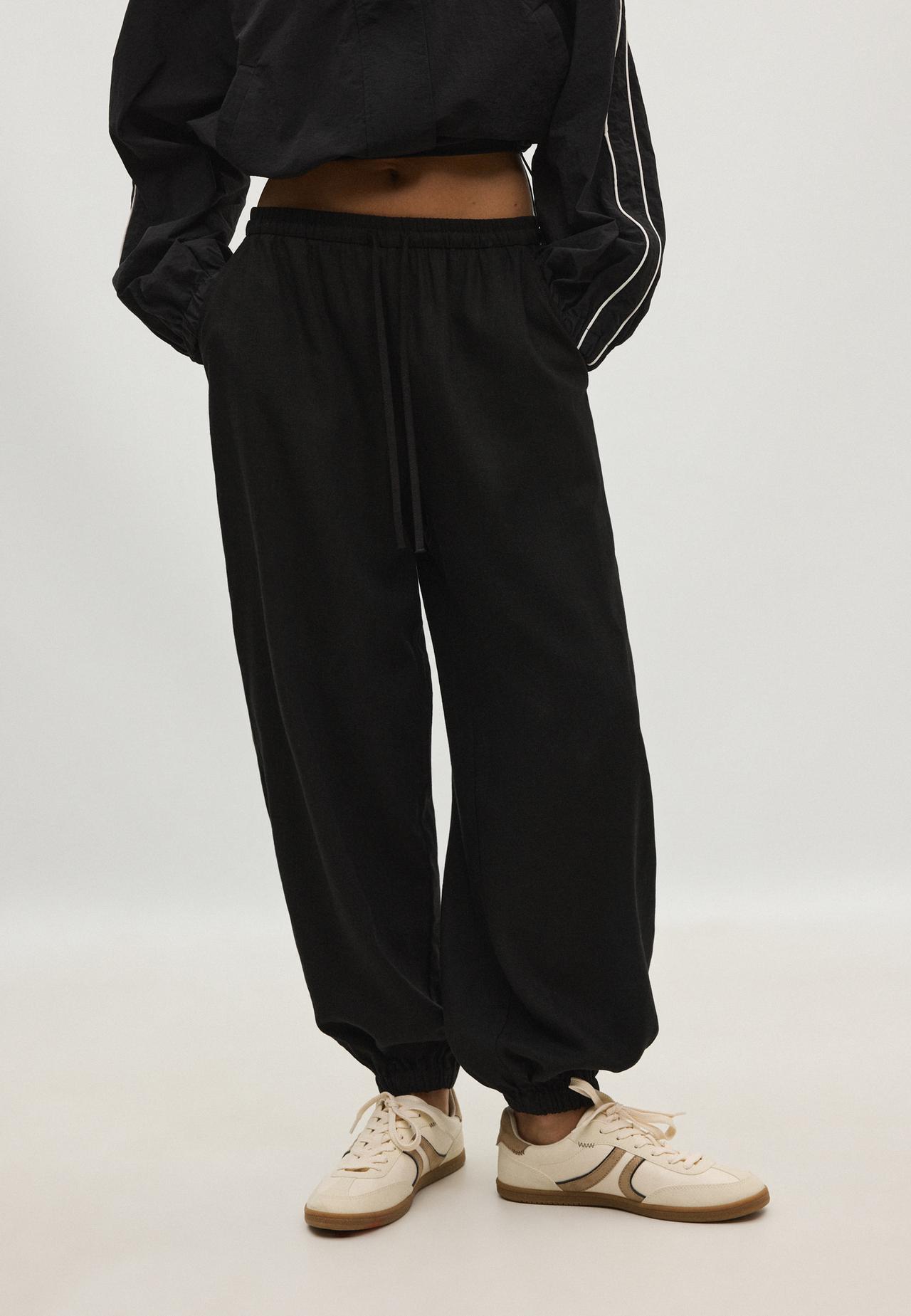 Linen-effect sarouel trousers — Black