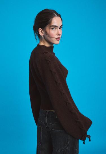 Knit jumper with tie sleeves — Brown 5
