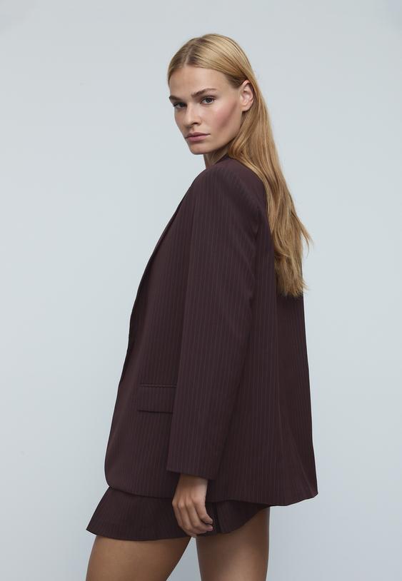 striped textured open blazer