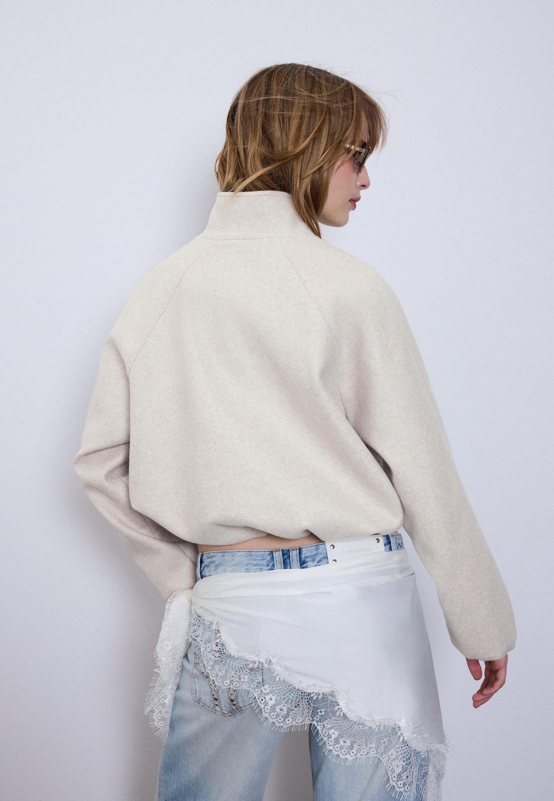 Soft-touch balloon bomber jacket — Ecru