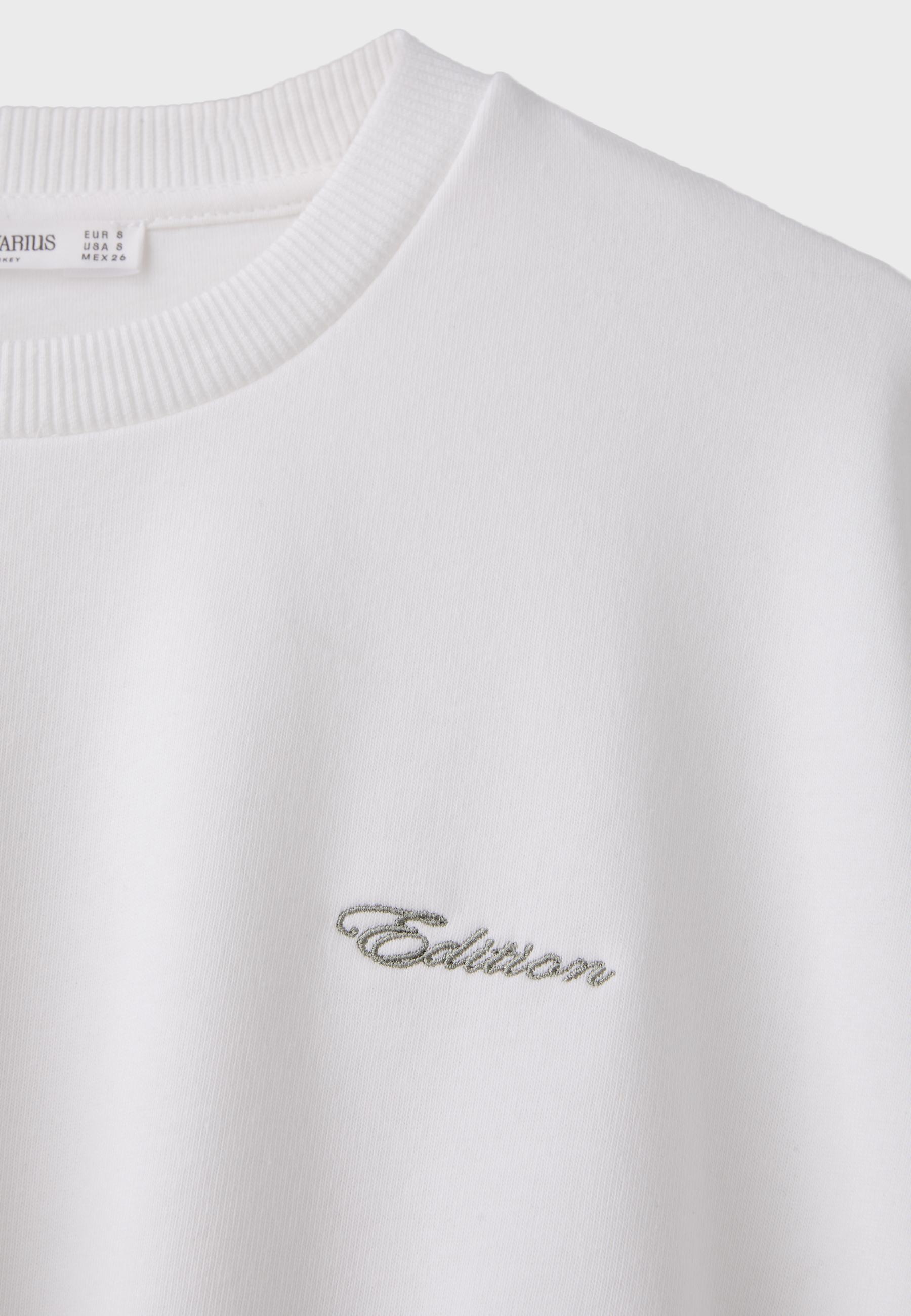 Balloon-hem cropped sweatshirt — Ecru