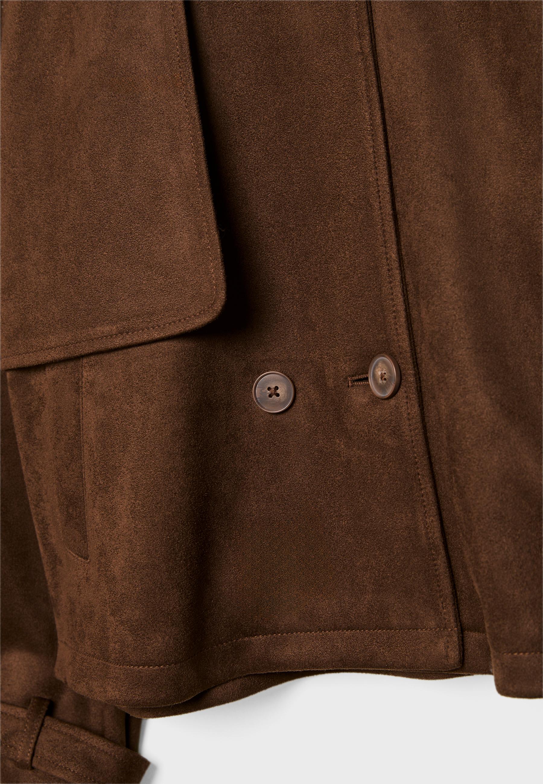 Short faux suede trench coat — Brown