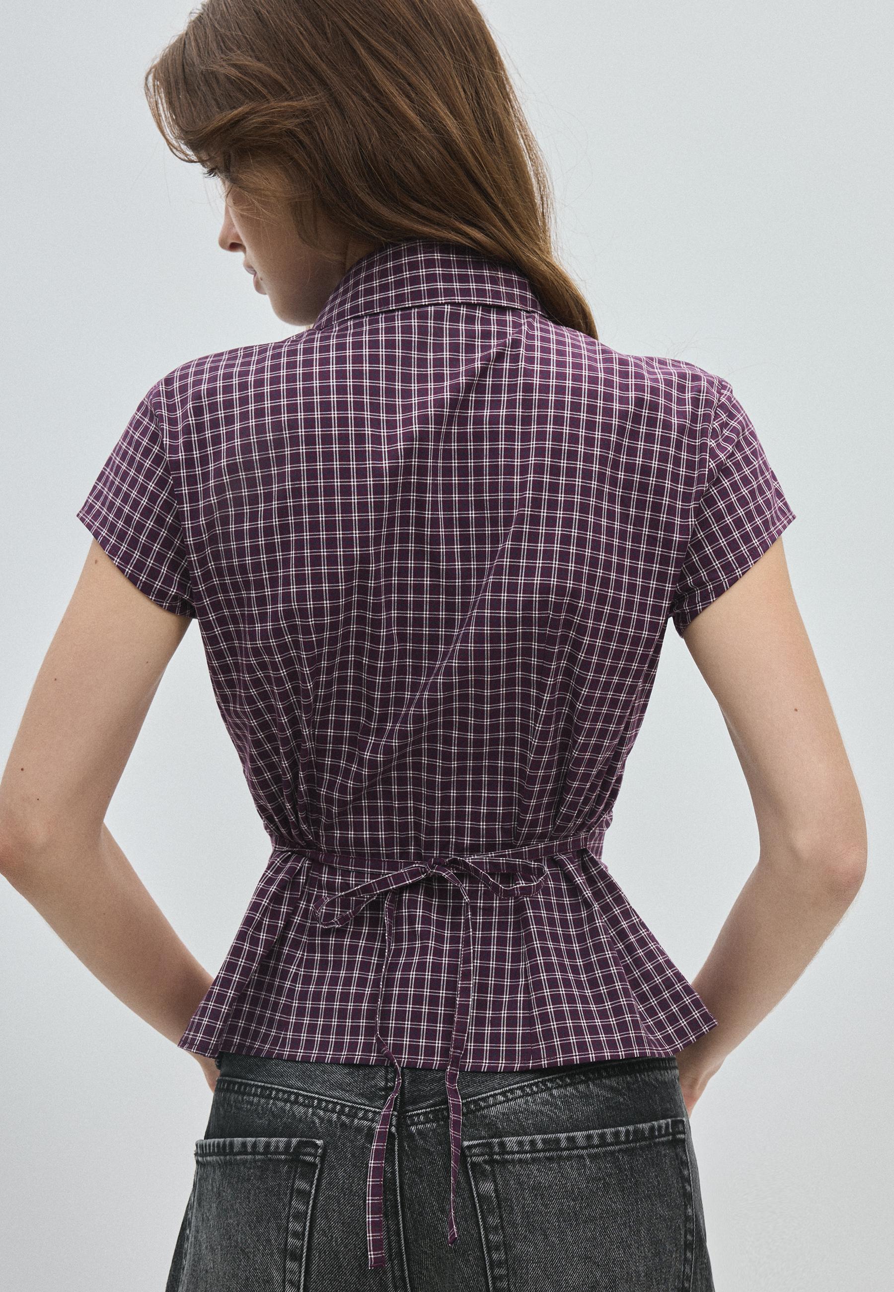 Short sleeve under-bust seam shirt — Purple
