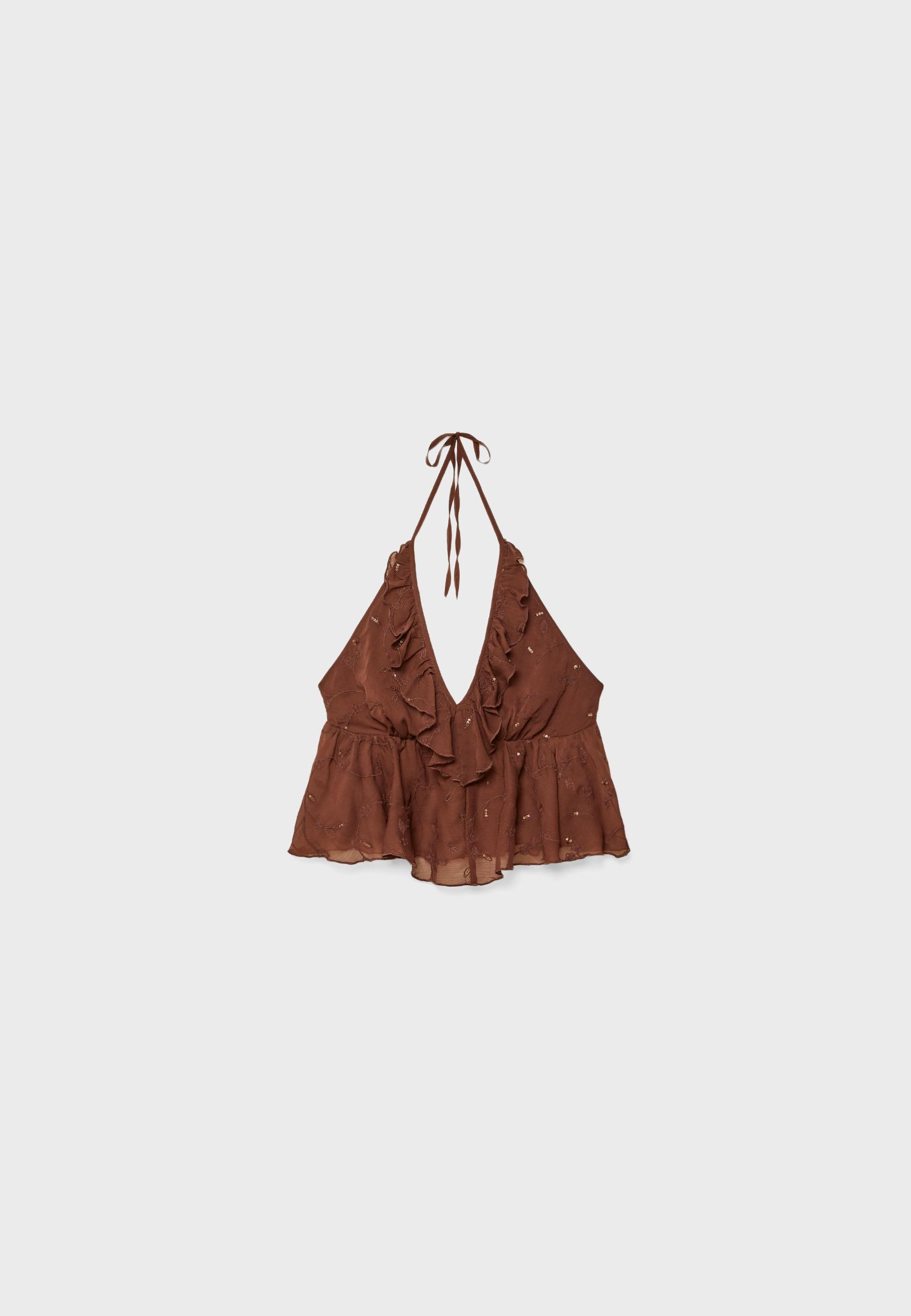 Ruffled sequinned halter top - Women's fashion | Stradivarius Peru