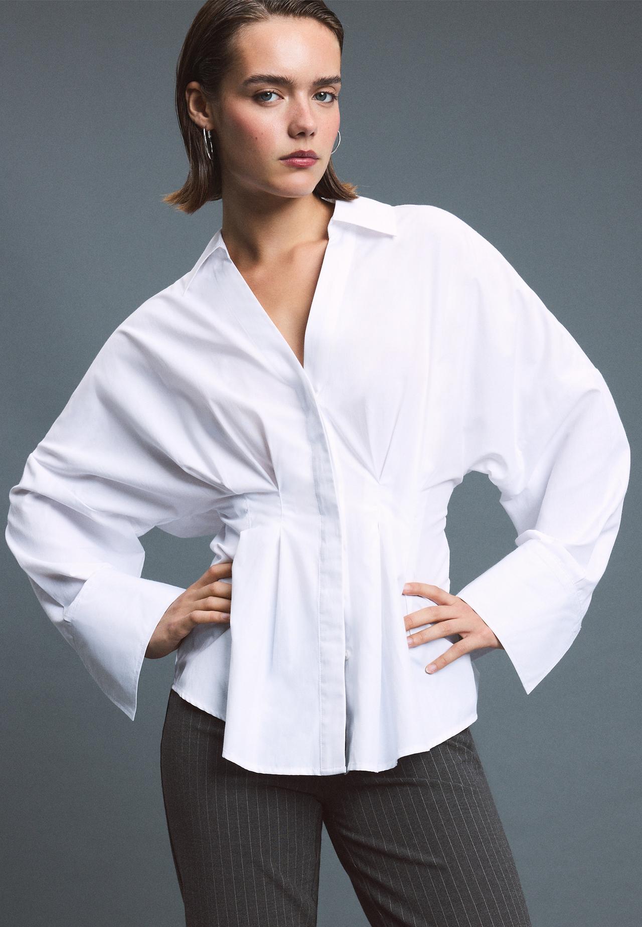 Pleated poplin shirt — White