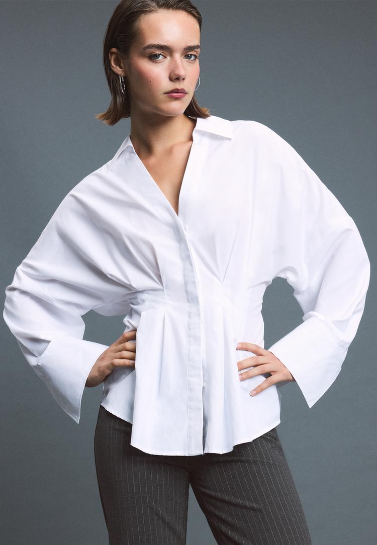 Pleated poplin shirt — White