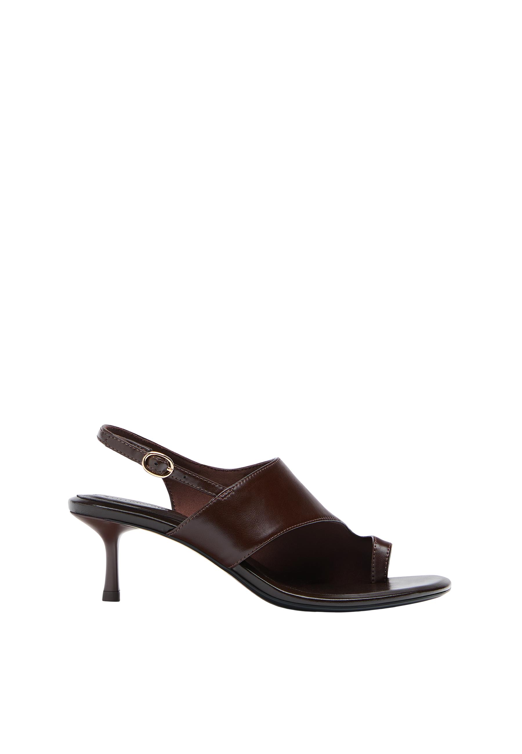 Heeled toe-post sandals — BROWN