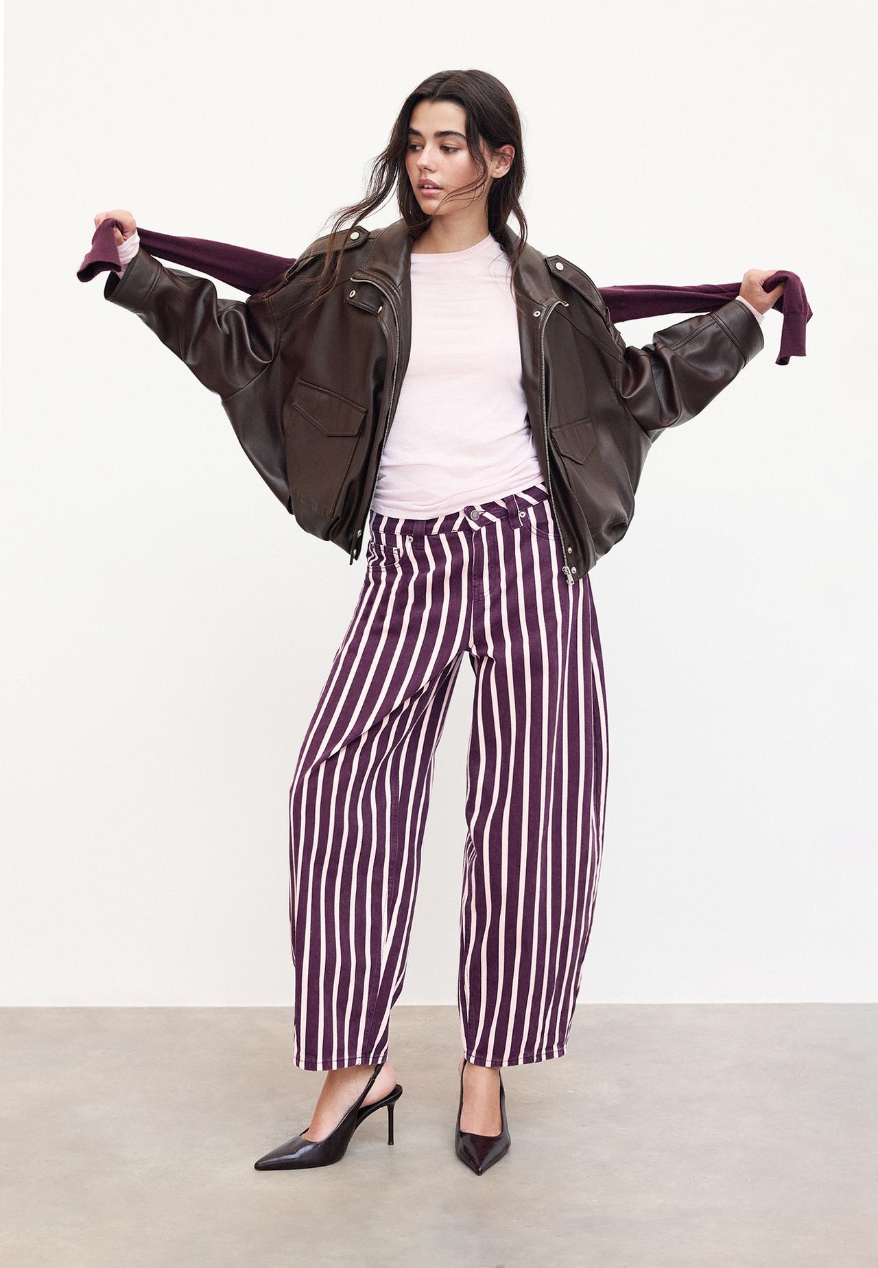 Striped barrel jeans — Purple