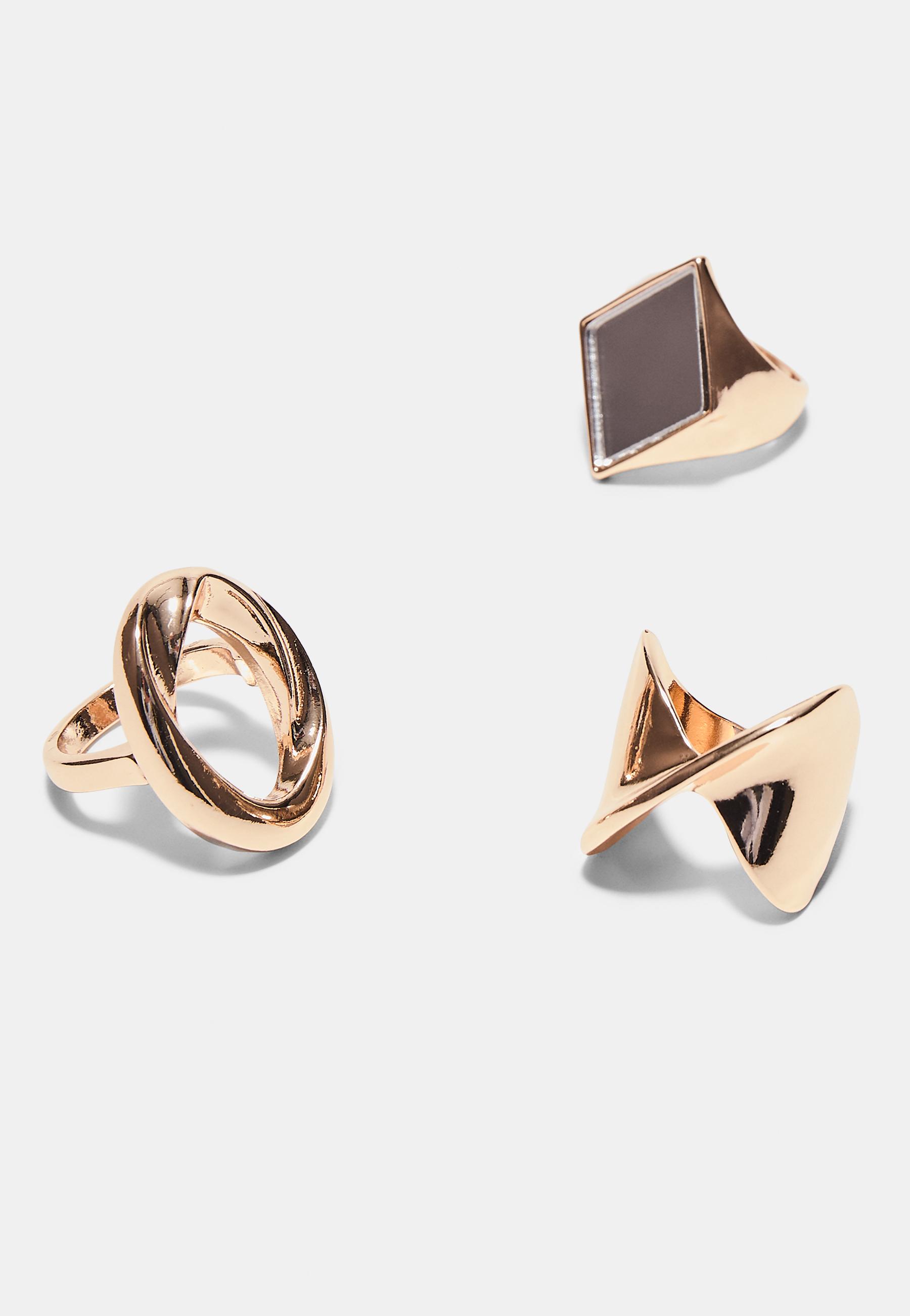 Set of 3 rhombus rings — Gold (alternate view)