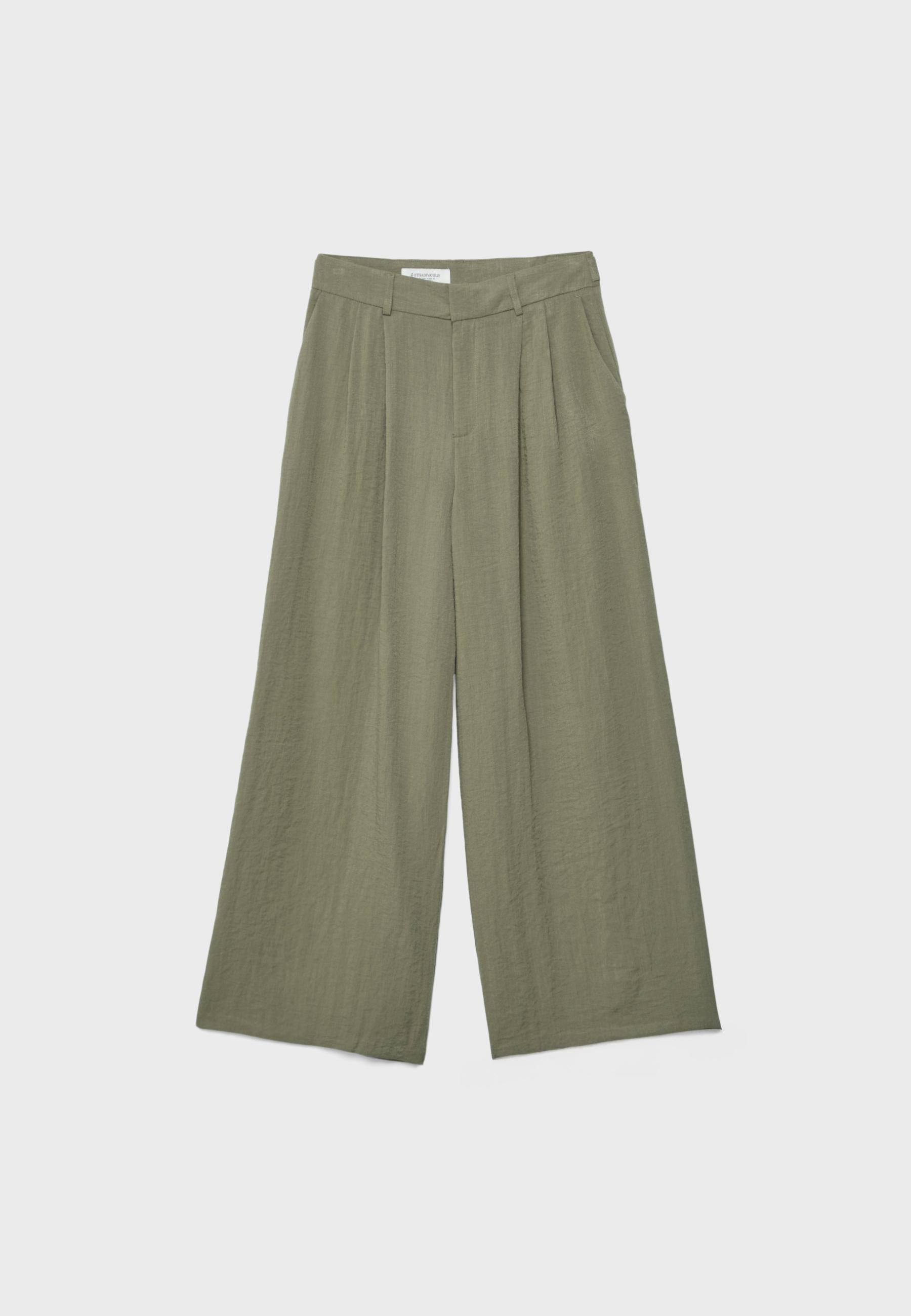 Adjustable rustic wide-leg trousers — Khaki