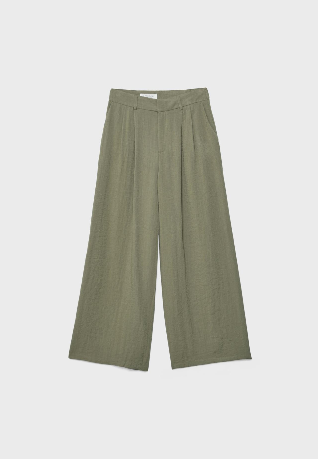 Adjustable rustic wide-leg button trousers — Khaki