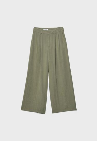 Adjustable rustic wide-leg button trousers — Khaki 6