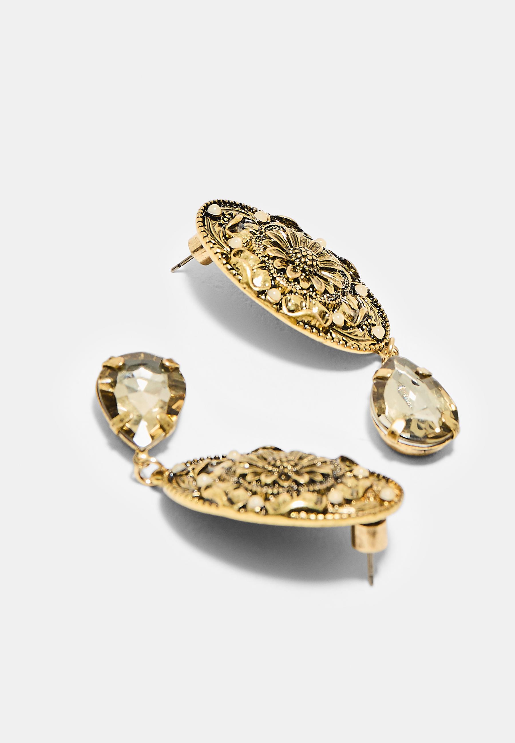 Engraved teardrop earrings — Khaki