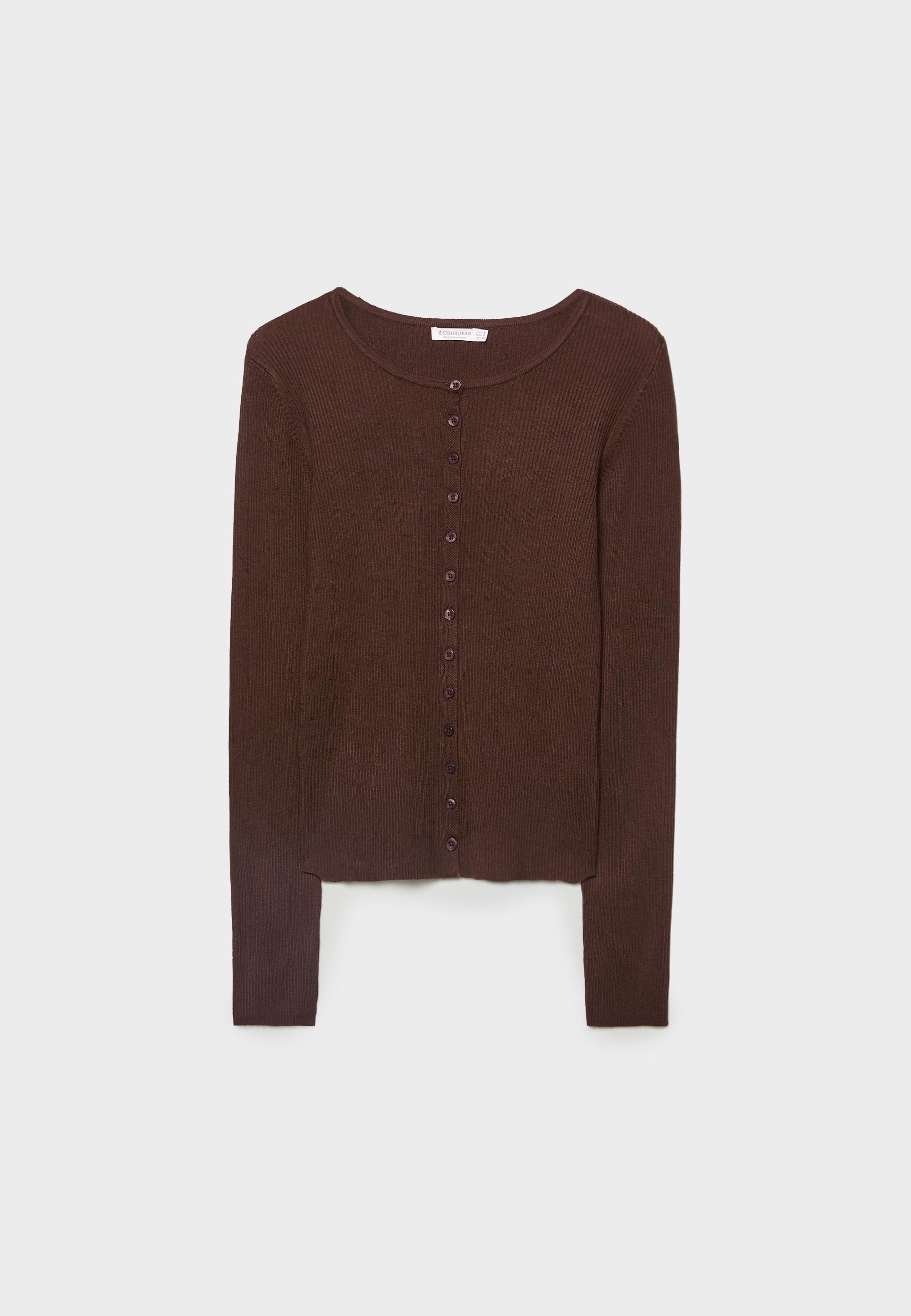 Ribbed knit cardigan with buttons - Women's fashion