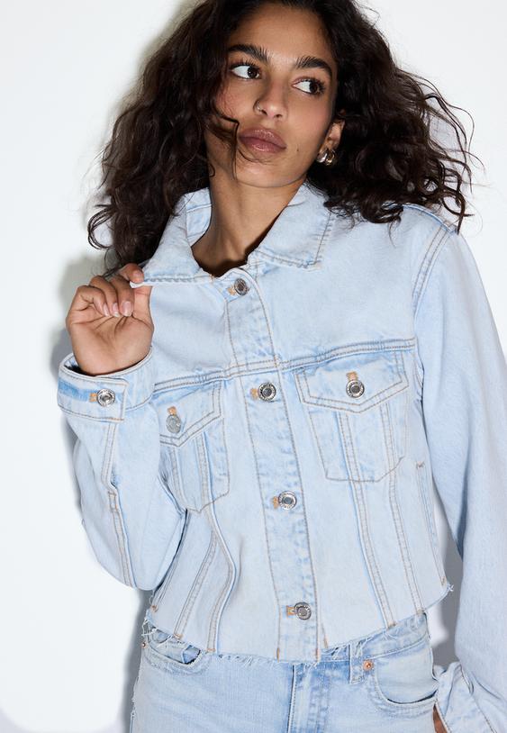 Stradivarius Veste En Jean Denim Bleu Moyen Clair Délavé L