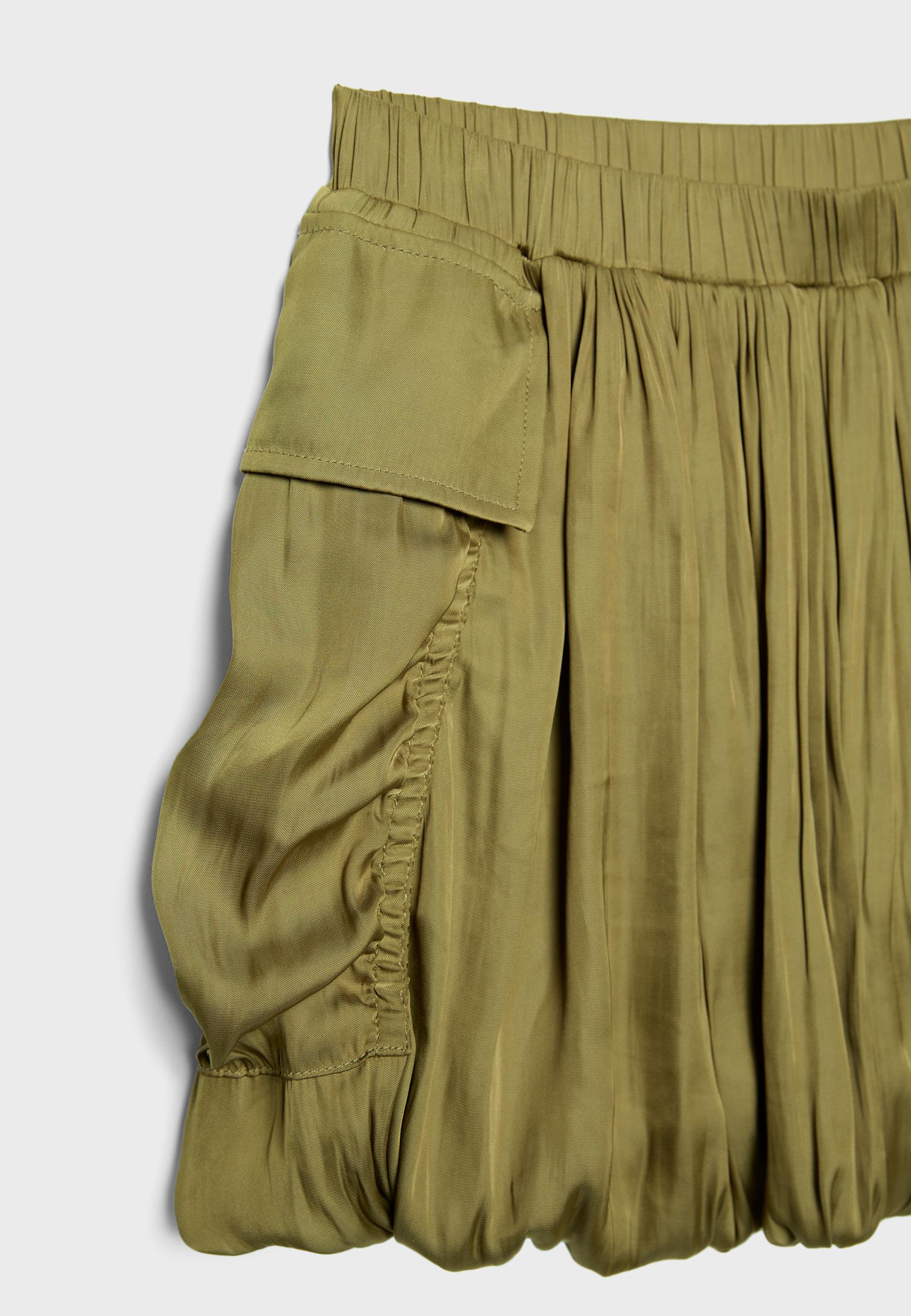 Sateen balloon skirt with pockets — Olive green
