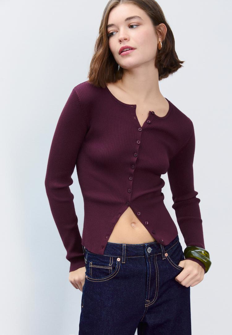 ribbed knit cardigan with buttons