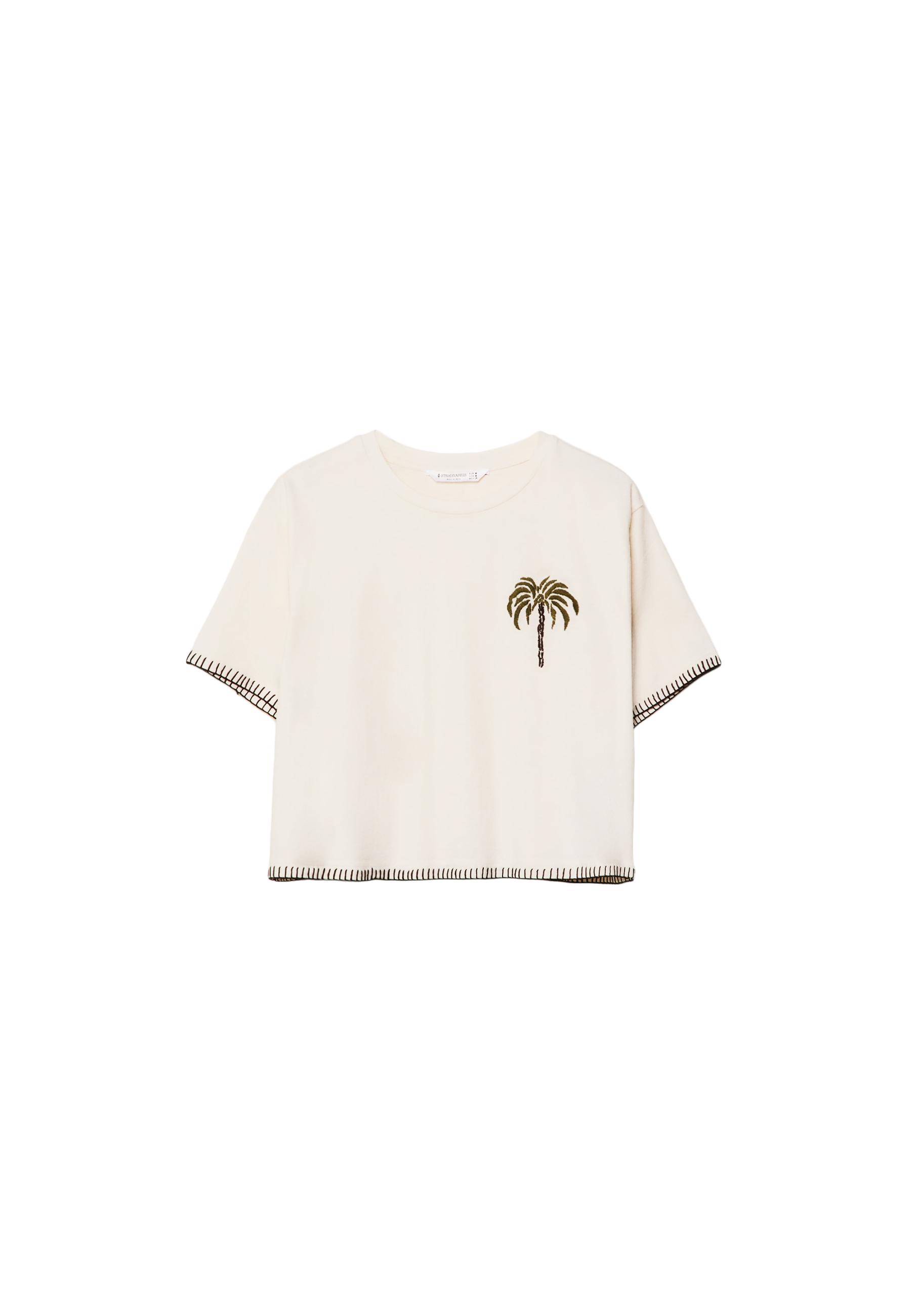 Cropped T-shirt with embroidered palm tree - Women's fashion Cropped T-shirt with embroidered palm tree - Women's fashion