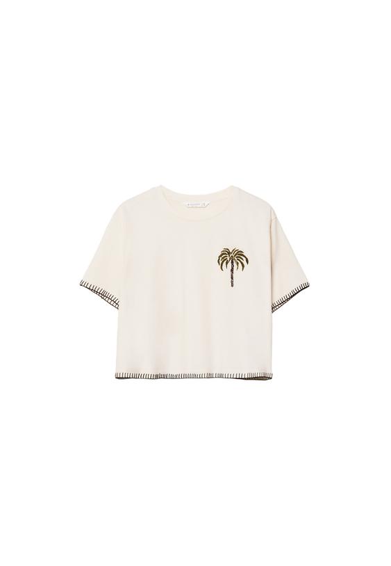 Palmiye ağacı işlemeli crop t-shirt_5