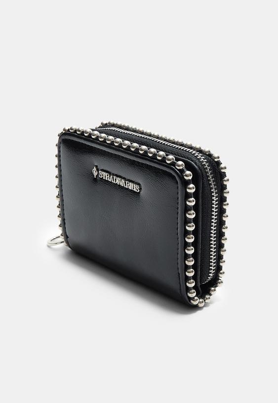 Stradivarius Beaded Purse With Zip Black Os
