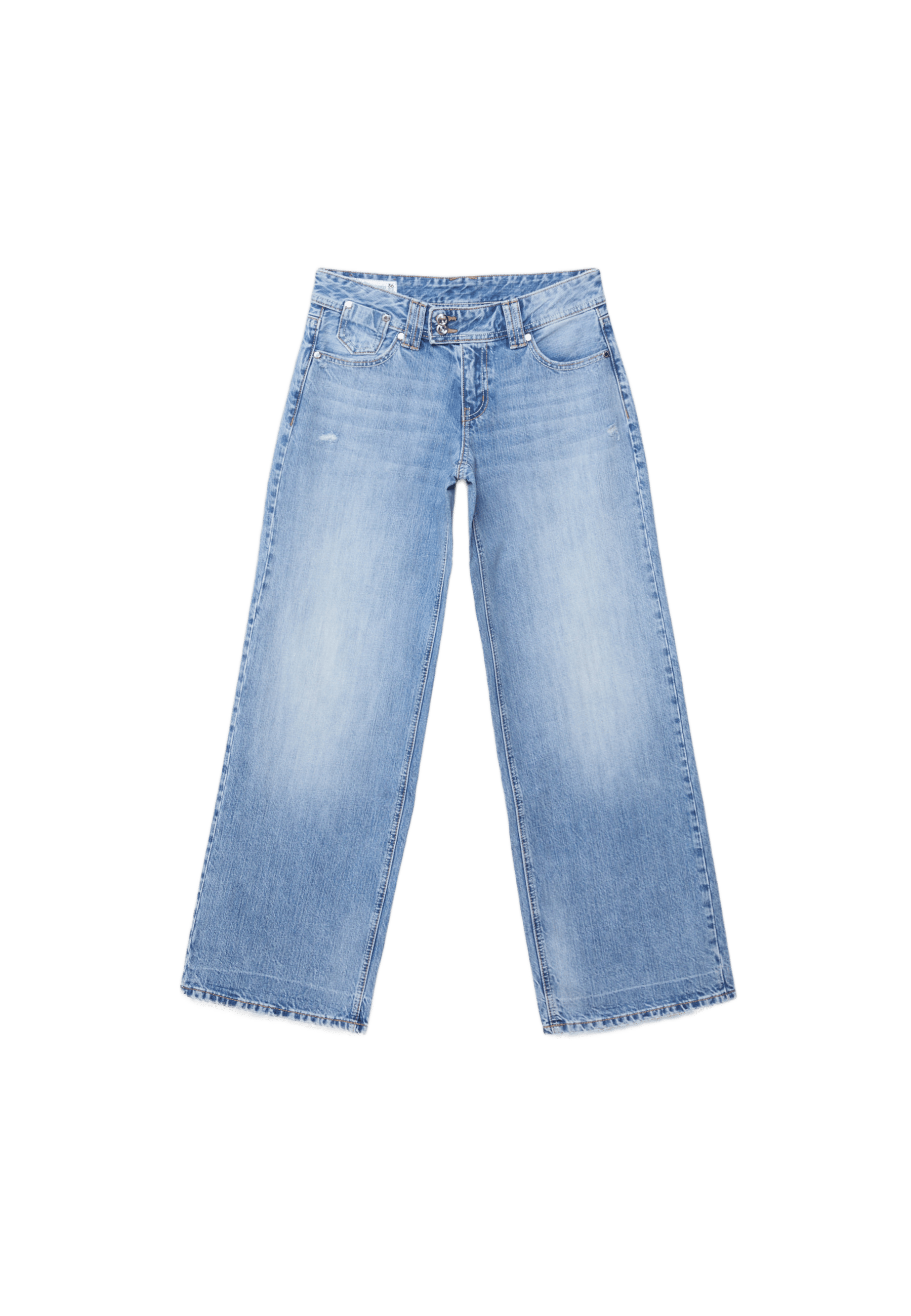 Low-rise wide-leg jeans with jewel button — MEDIUM LIGHT BLUE DENIM