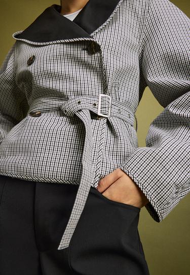 Short reversible check trench coat — Black 4