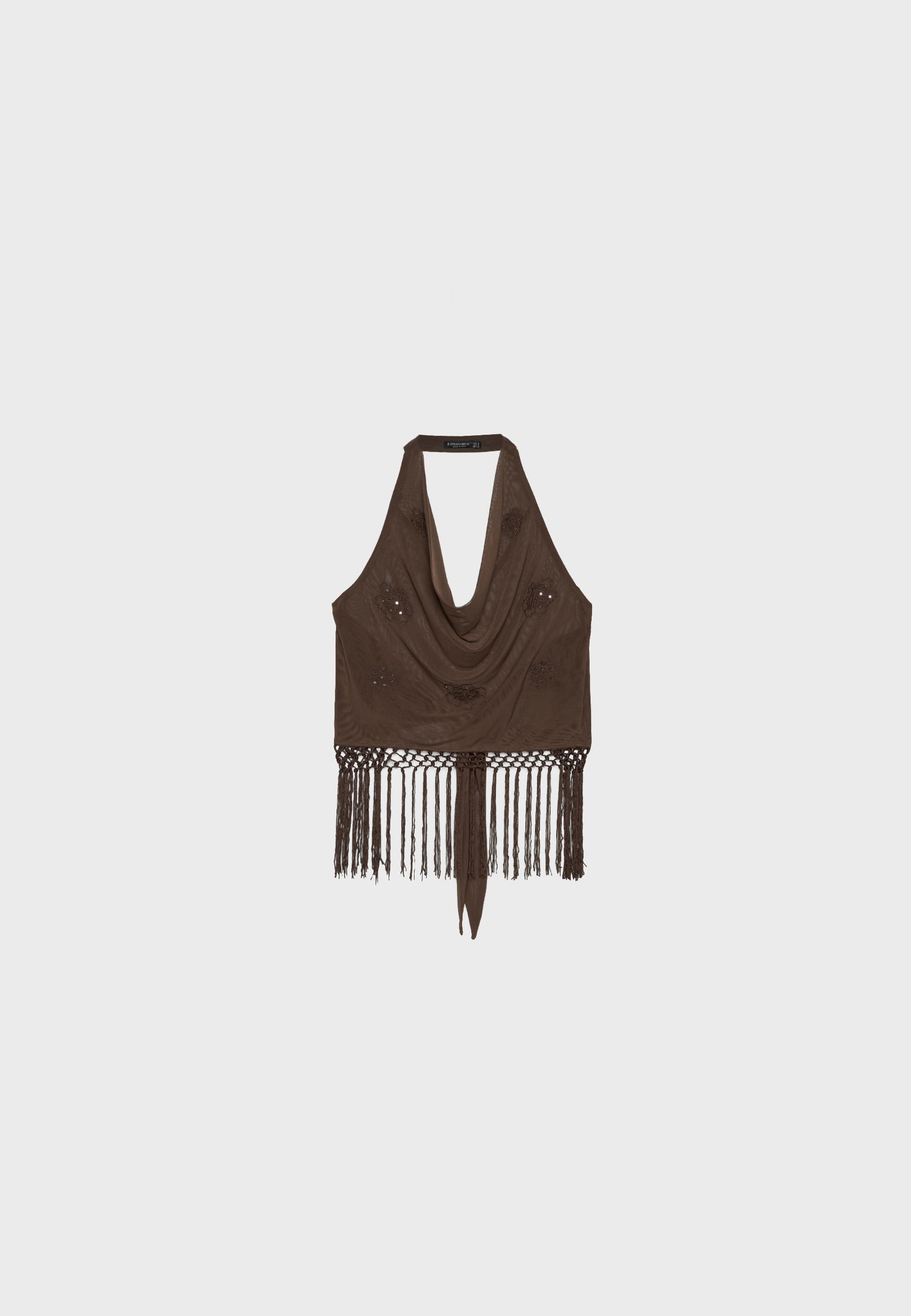 Fringed halter top — Brown