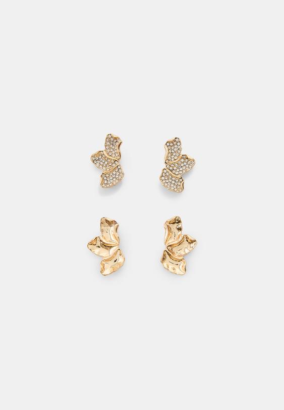 Stradivarius Set Of 2 Pairs Of Mini Fan Earrings Yellow Os