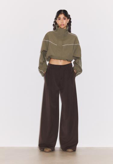 Tailored wide-leg trousers with darts — Brown 2