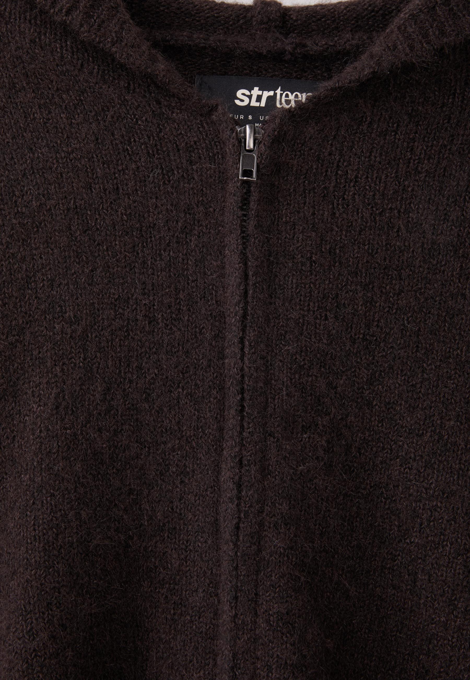 Zipped hooded knit cardigan — Brown