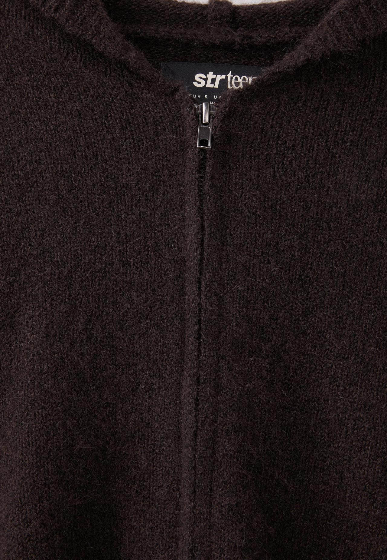 Hooded zip knit cardigan — Brown