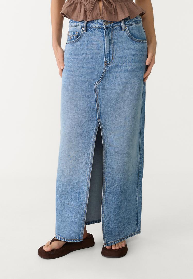 d70 falda midi fluida denim