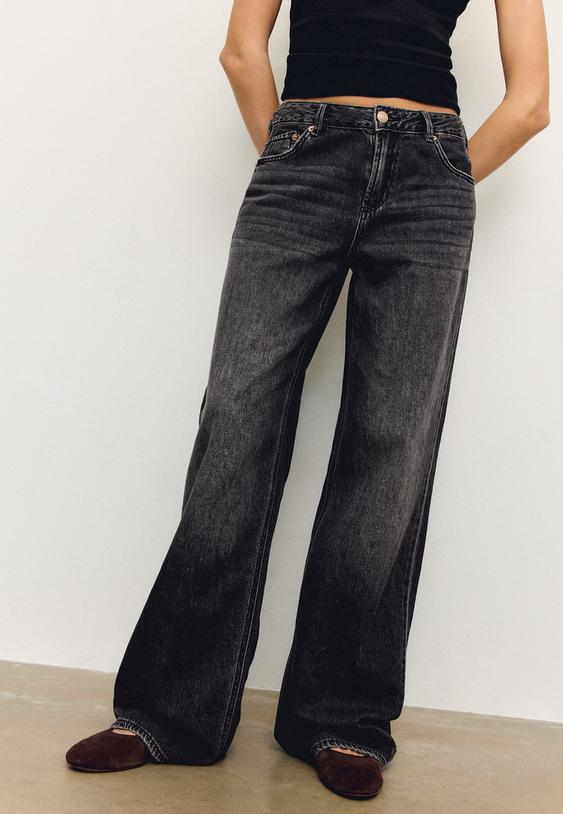 Stradivarius D91 Low Wide-Leg Jeans Black Denim Wash 6