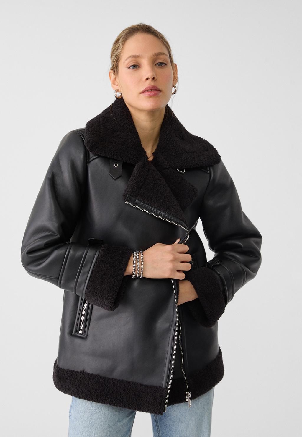 Faux leather double-faced biker jacket