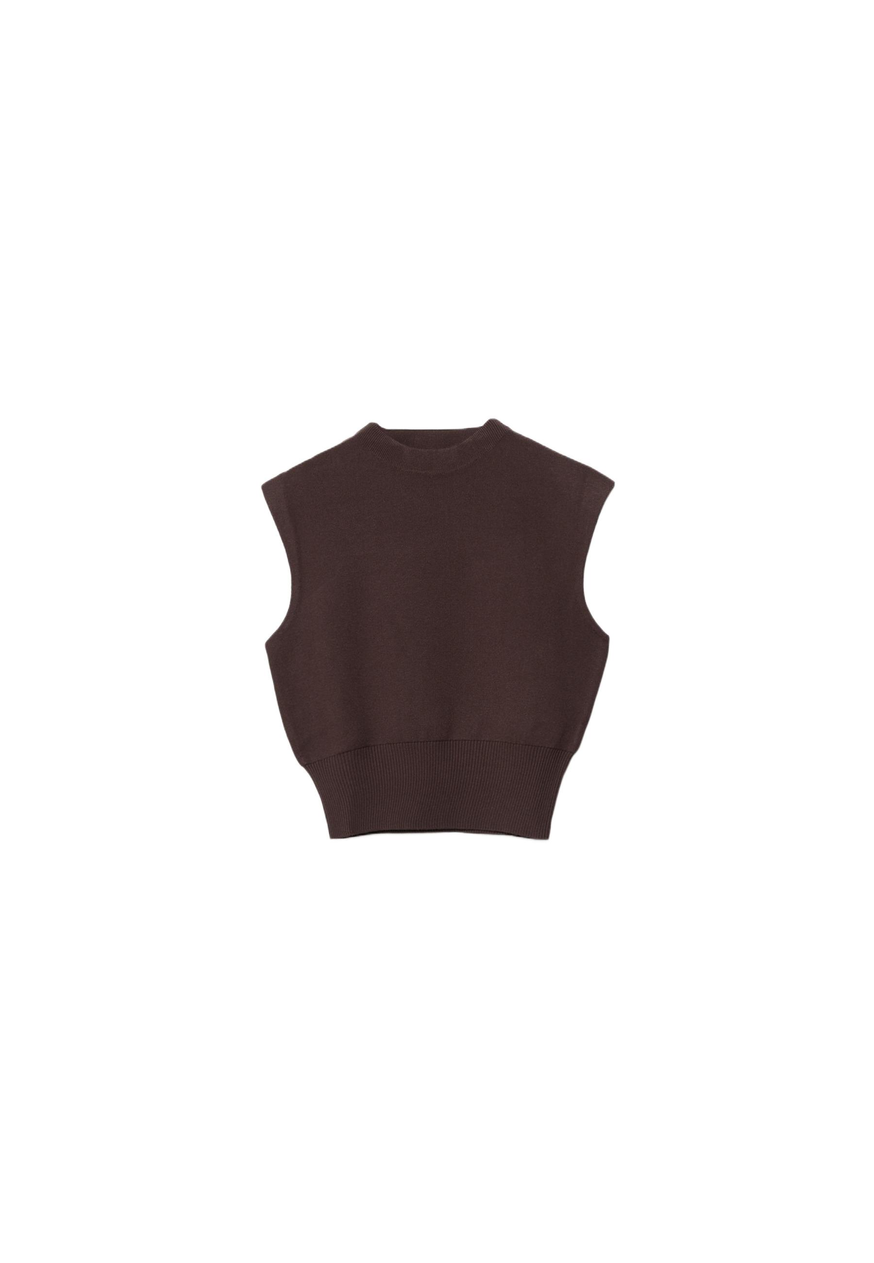 Knit round neck top — Brown