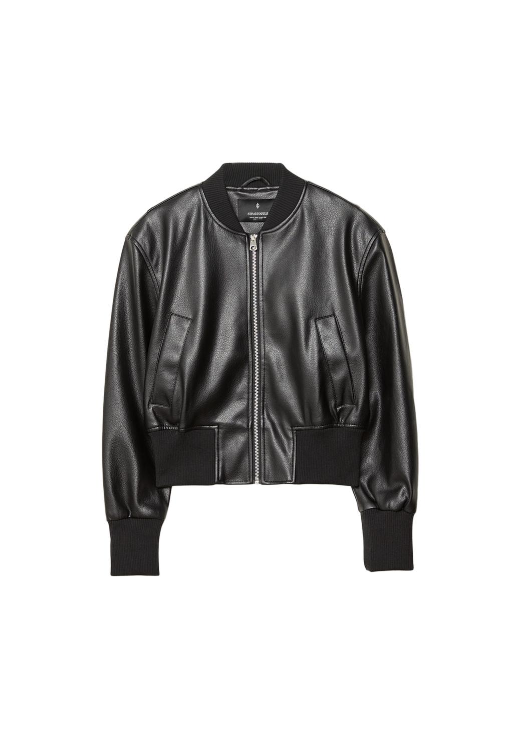 Giubbotto bomber in finta pelle con spalline