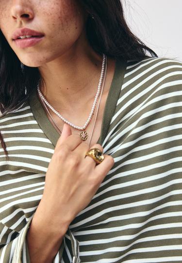 Striped long sleeve T-shirt — Khaki 4