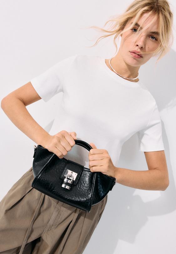 Stradivarius Mini Padlock Crossbody Bag Black Os