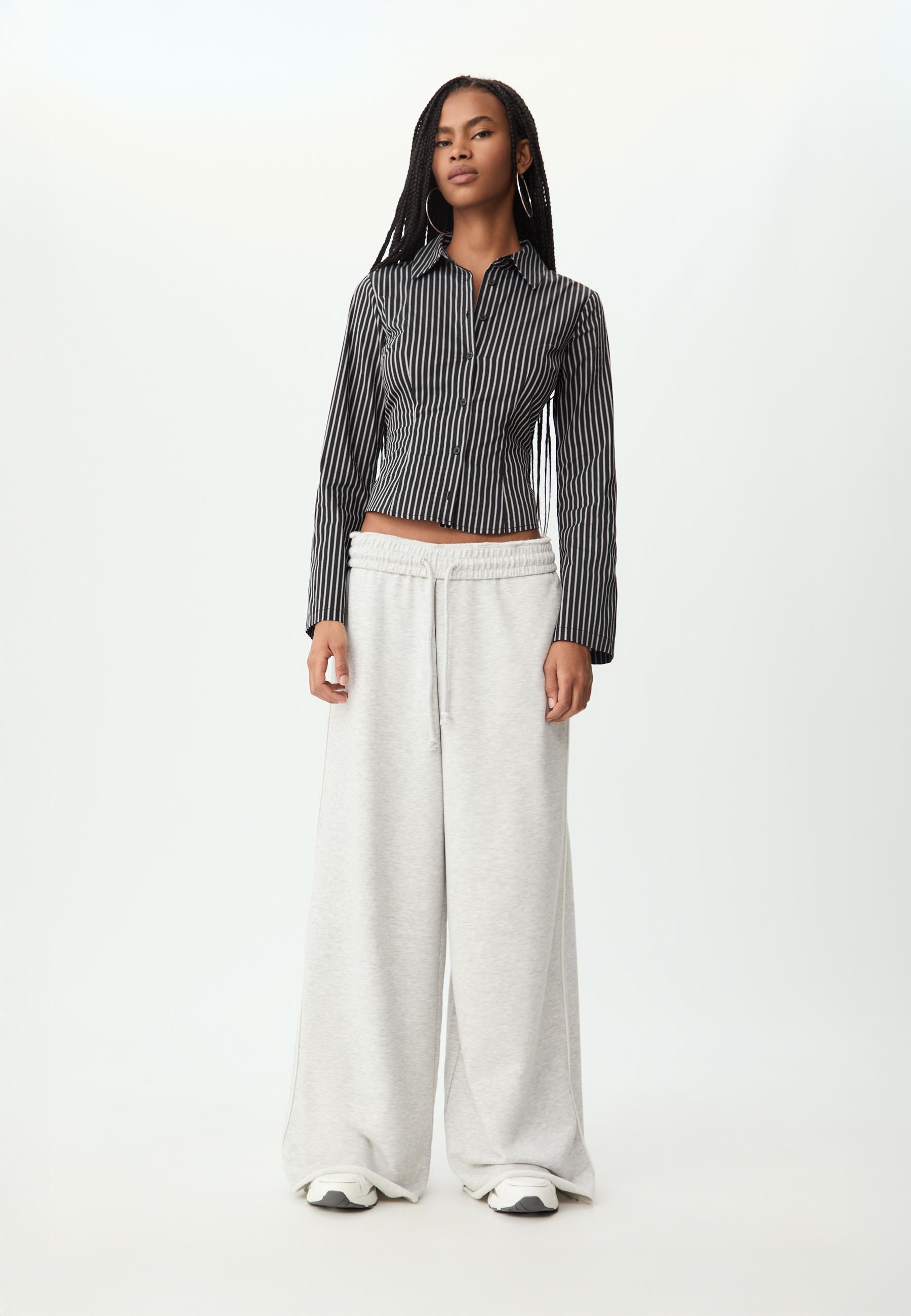 Wide-leg plush trousers with trim detail - Women's fashion