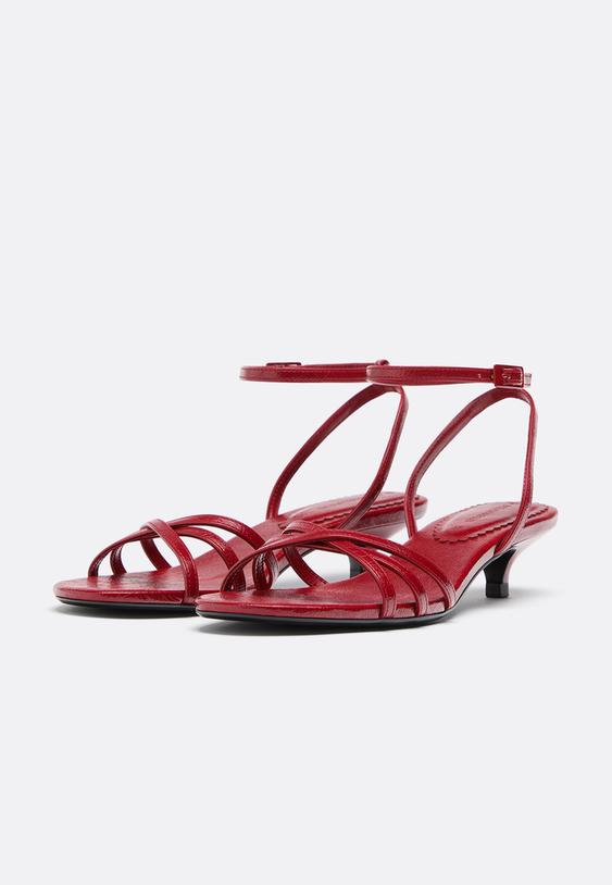 Stradivarius Kitten Heel Strappy Sandals Red 6