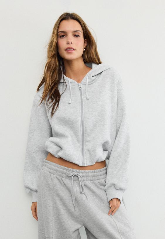 felpa bomber con cappuccio e stampa