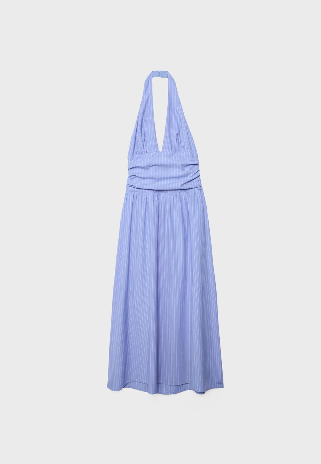 Stradivarius Halter Poplin Midi Dress Blue Xl Stradivarius Halter Poplin Midi Dress Blue Xl