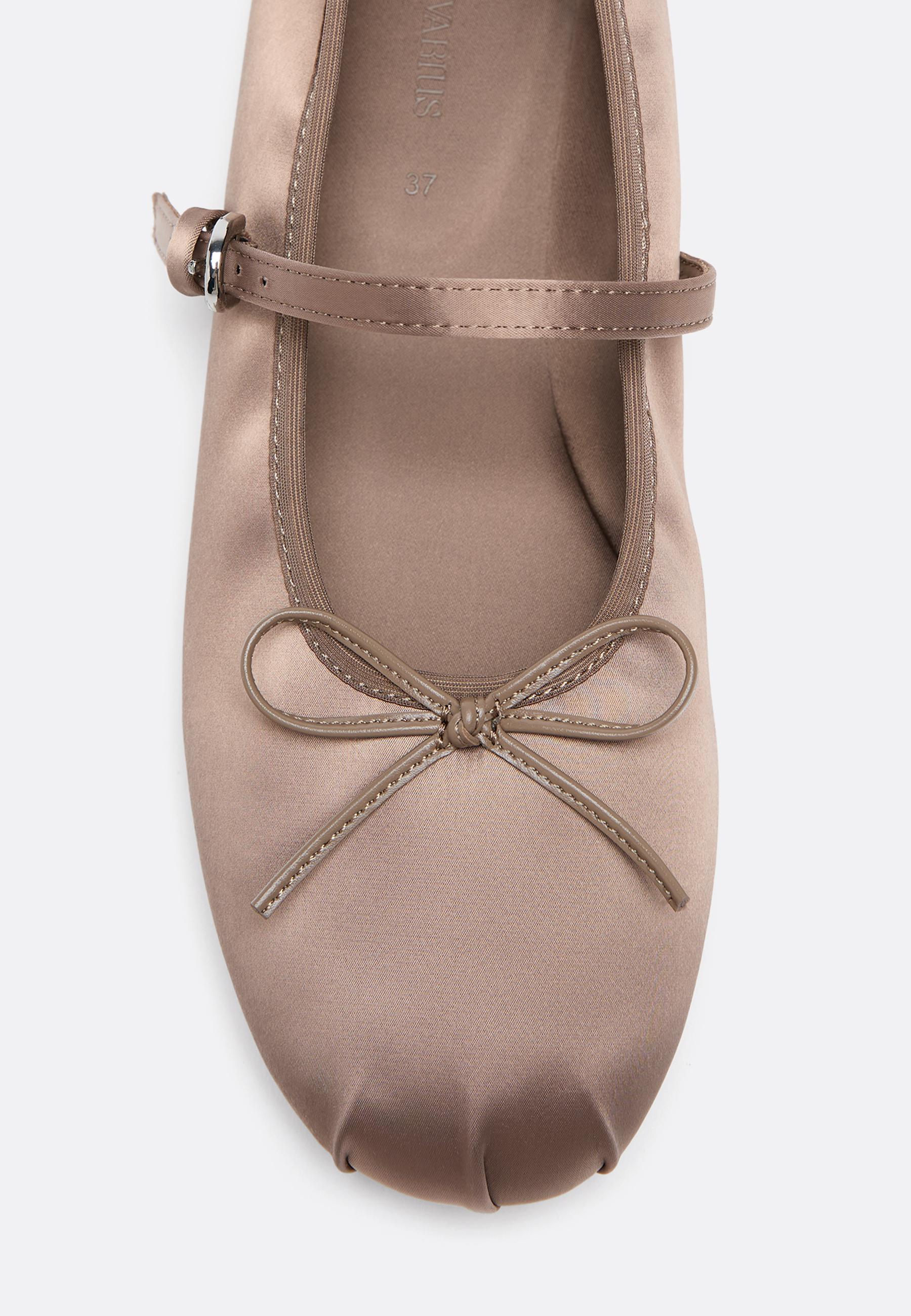 Satin buckle ballet flats — TAUPE
