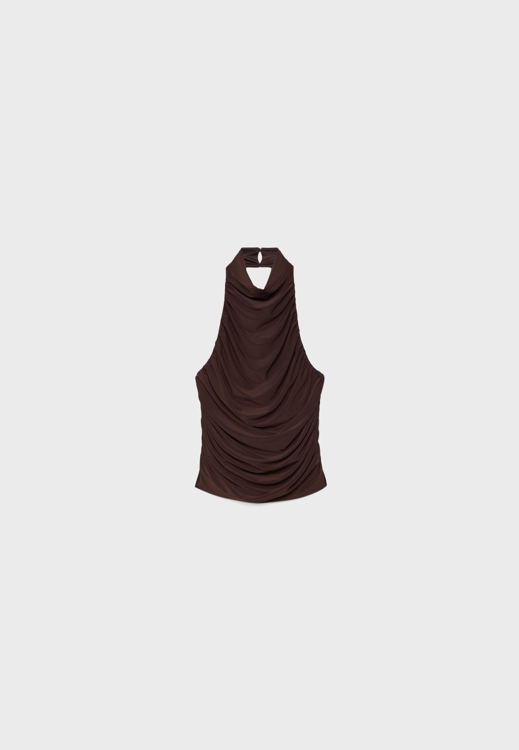 Ruched halter top — Brown