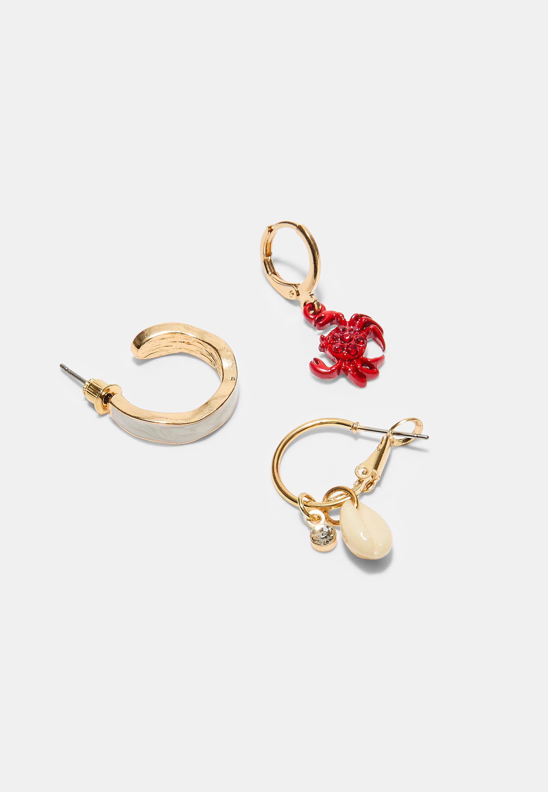 Set of 9 rhinestone crab earrings — Red
